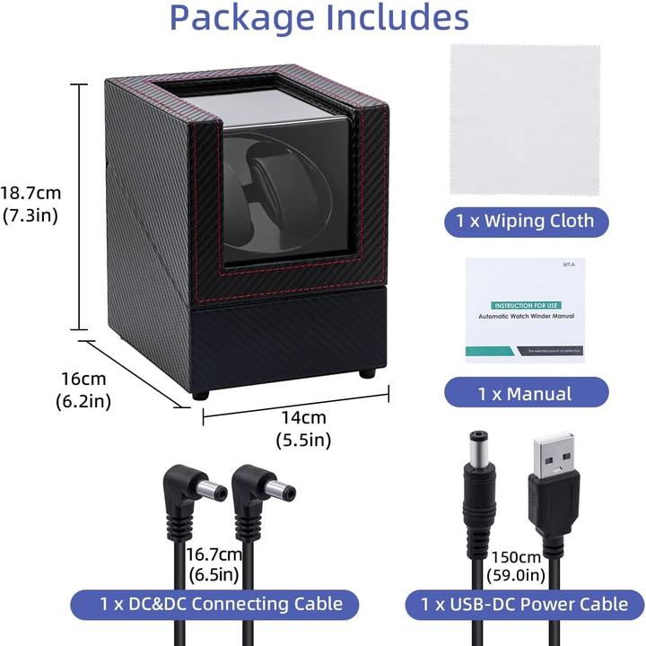 Immagine prodotto Cbx Uhrenbeweger für 2 Uhren, Watchwinder Karbon mit roten Nähten (2 x)