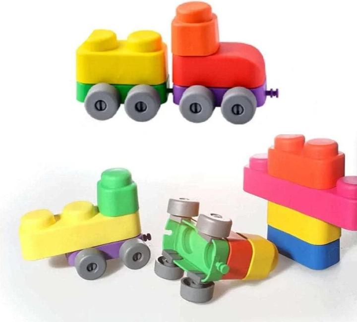 Image du produit Montessori Jouets, Jouets éducatifs, Blocs souples et roues - 25 blocs et 16 roues