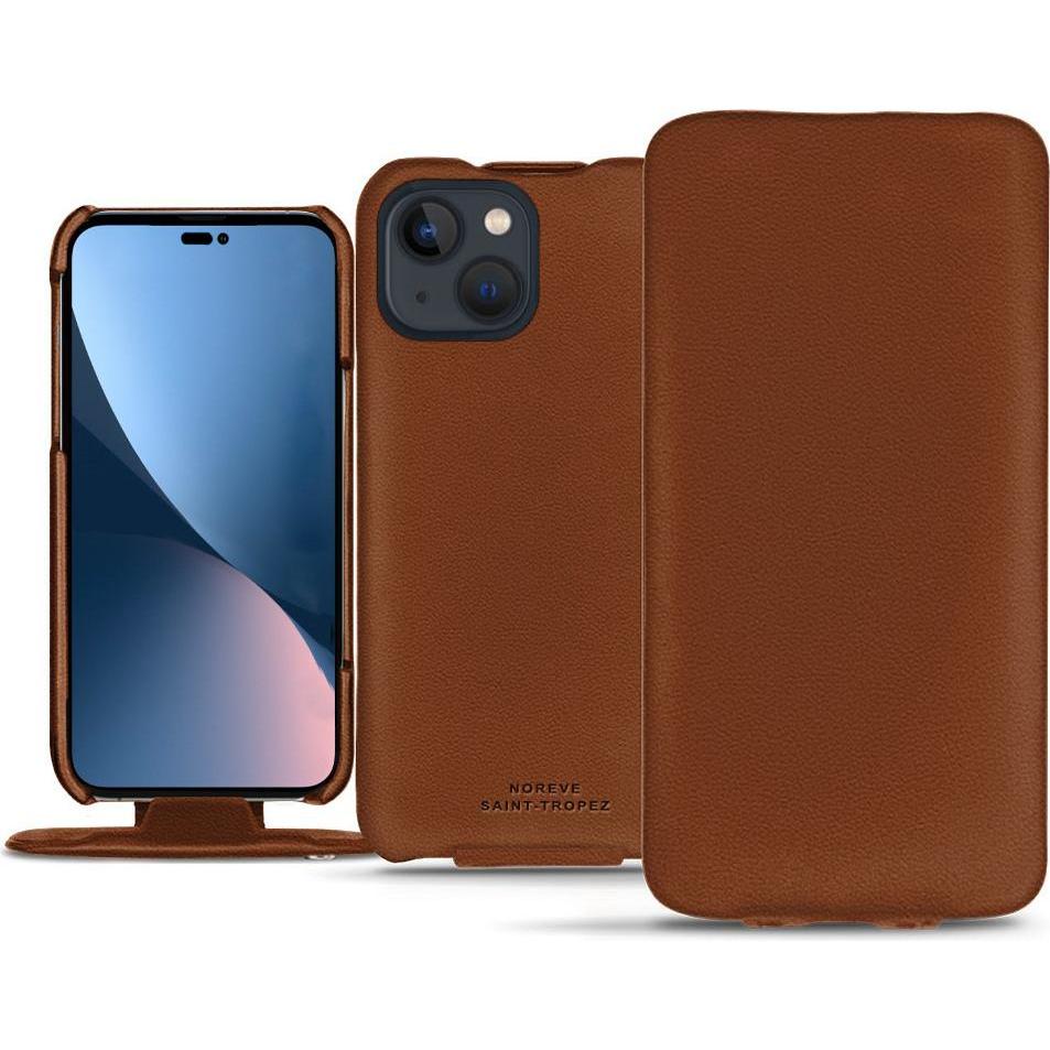 Noreve Lederschutzhülle vertikal (Apple iPhone 14 Plus), Smartphone Hülle, Braun
