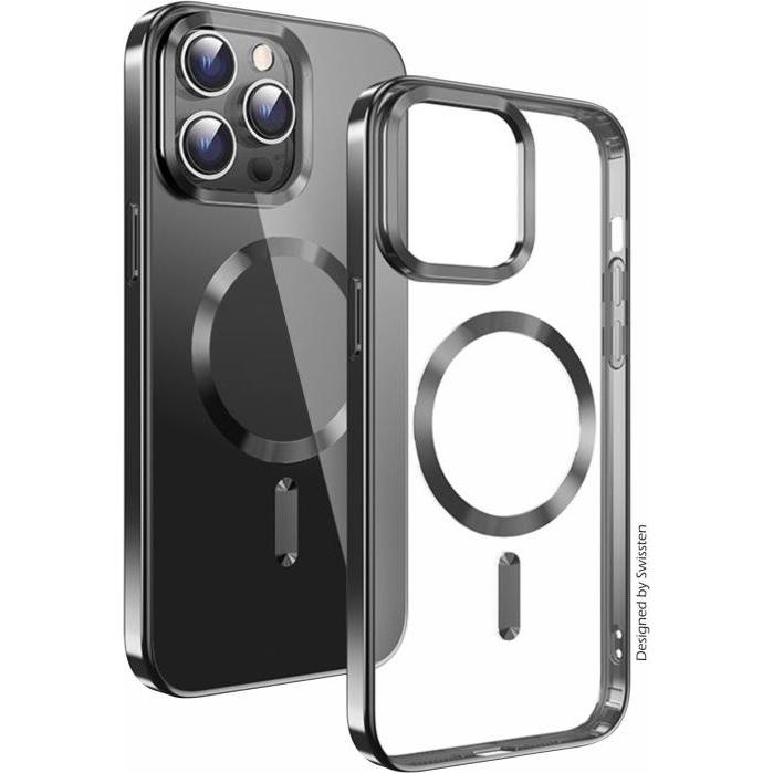 Swissten Clear Jelly Magstick Metallic for iPhone 13 Black (Apple iPhone 13), Smartphone Hülle, Schwarz