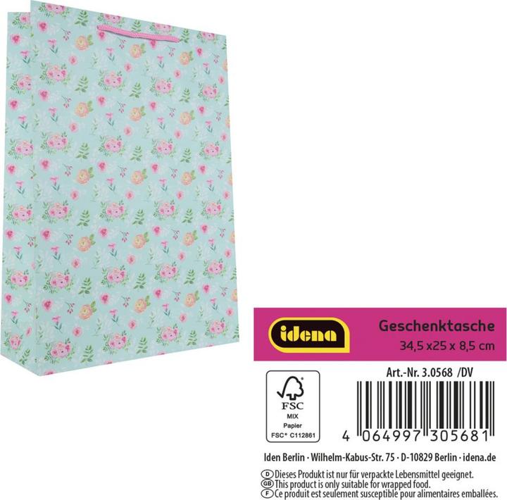 Actual product image Idena Geschenktasche Blumen Kraftpapier 140g/m² blau 25x34,5x8,5cm