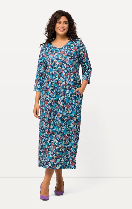 Produktbild Ulla Popken Jerseykleid, gemustert, V-Ausschnitt, 3/4-Arm (68)