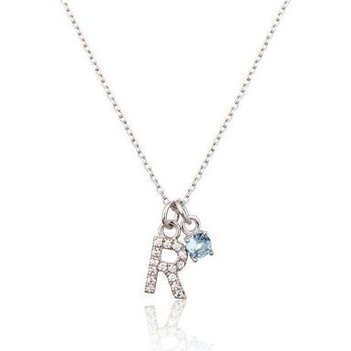 JVD - Dainty Silver "R" Necklace with Blue Zircon SVLN0324XH2BI0R, Handykette, Silber