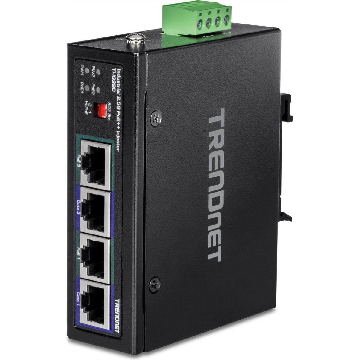 Trendnet ti-ig290 poe injector 95w 2-port industrial 2.5g poe (802.3bt (PoE++), 180 W), PoE Injector