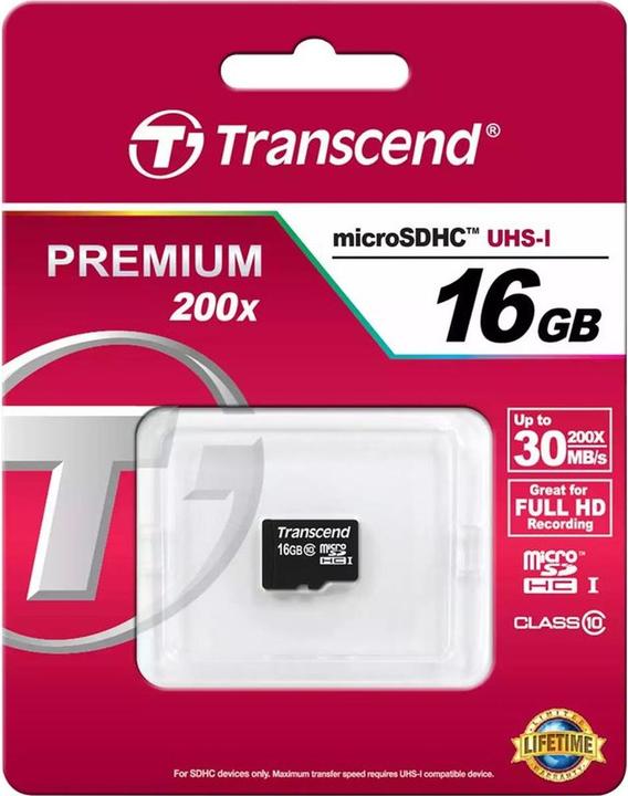 Produktbild Transcend SDHC CARD MICRO 16GB CLASS 10 (16 GB, microSDHC, U1)