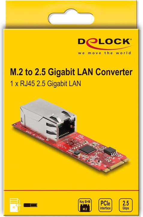 Produktbild Delock Konverter M.2 Key B+M Stecker zu 1 x RJ45 2,5 Gigabit LAN Port horizontal