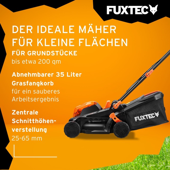Actual product image Fuxtec 40V Battery Lawn Mower FX-E1RM20 SET with 2 x Battery 2Ah, Dual Charger 2.4A (Rechargeable battery operated)