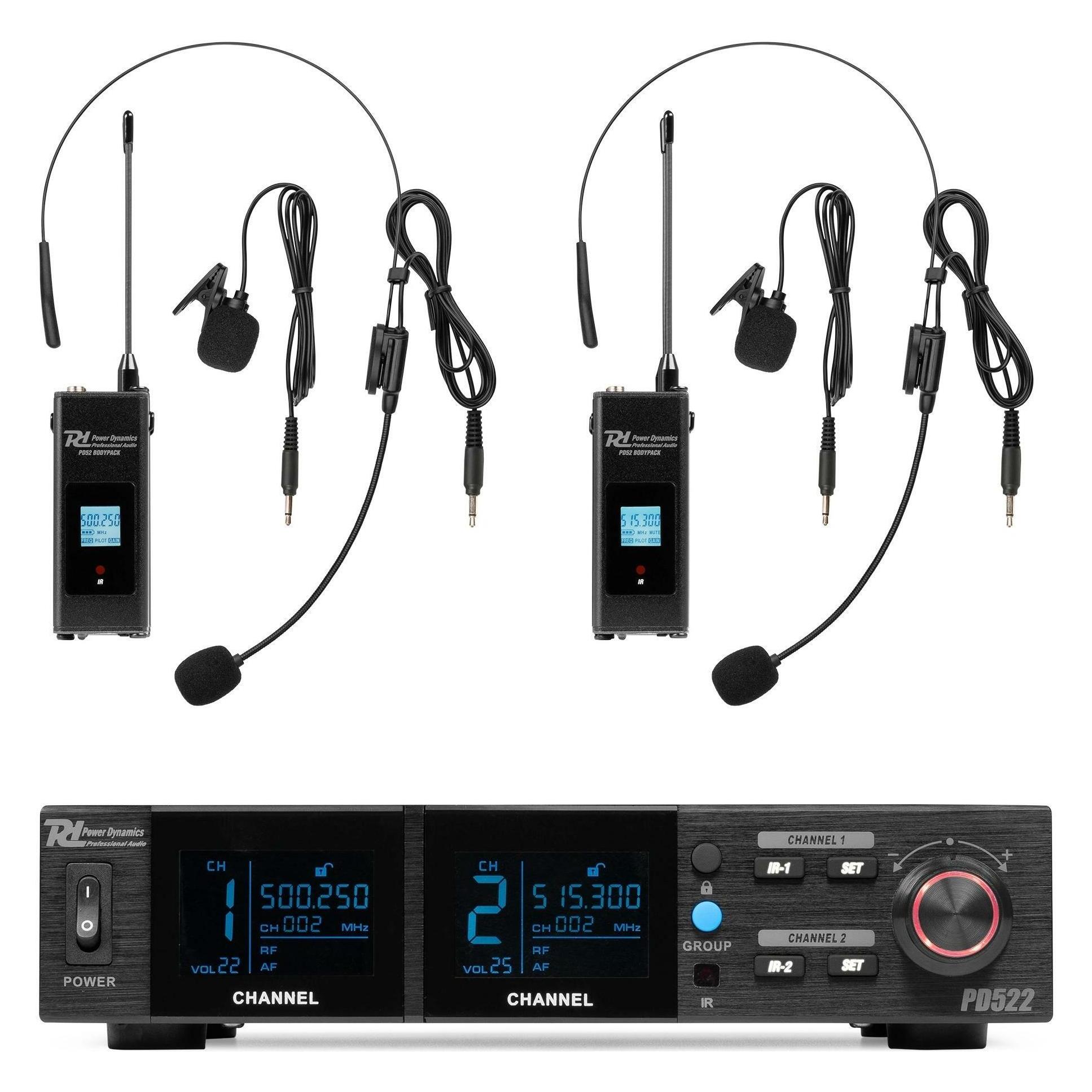 Power Dynamics PD522B Microfoonsysteem Met 2 Uhf Bodypack Microfoons - 2X 100 Kanalen, Microfono