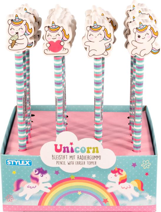 Stylex Bleistift mit Radiergummi-Topper Einhorn 4fach sortiert (HB, 1x)