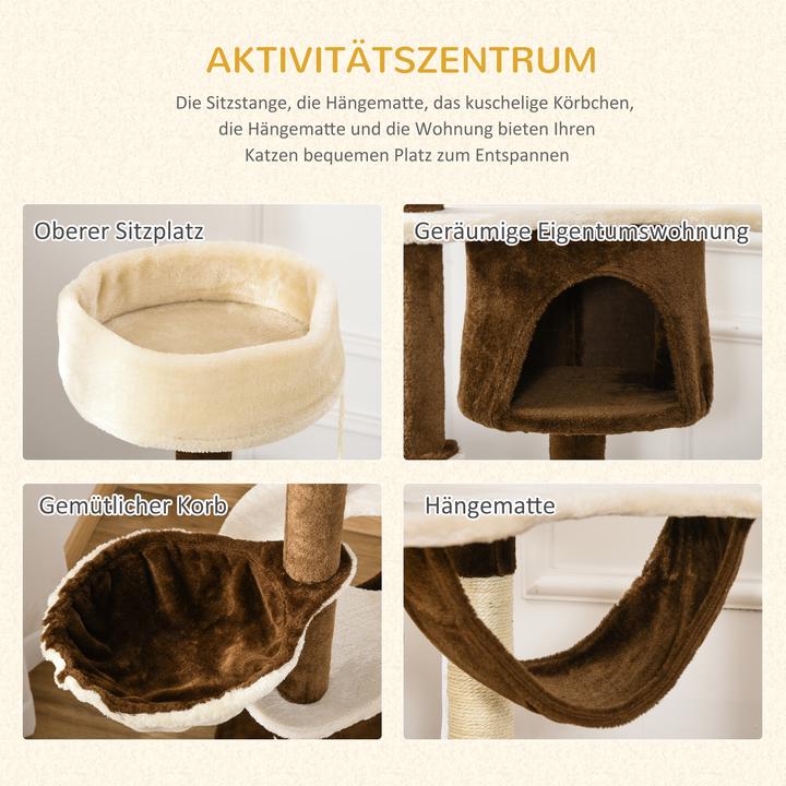 Produktbild PawHut Katzenbaum mit Sisalsäulen (153 cm, Kaffeebraun)