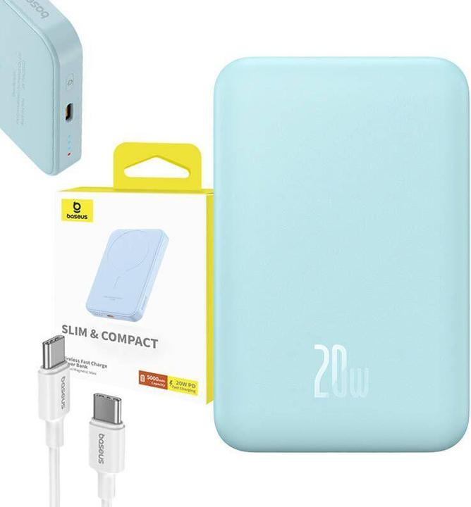 Produktbild Baseus Mini-Powerbank 5000 mAh 20 W + USB-C-Kabel (20 V/3 A) – blau (5000 mAh, 20 W, 19.25 Wh)