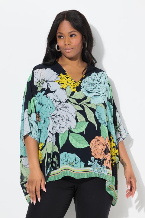 Actual product image Ulla Popken Layered Short Sleeve Floral Chiffon Blouse (54)