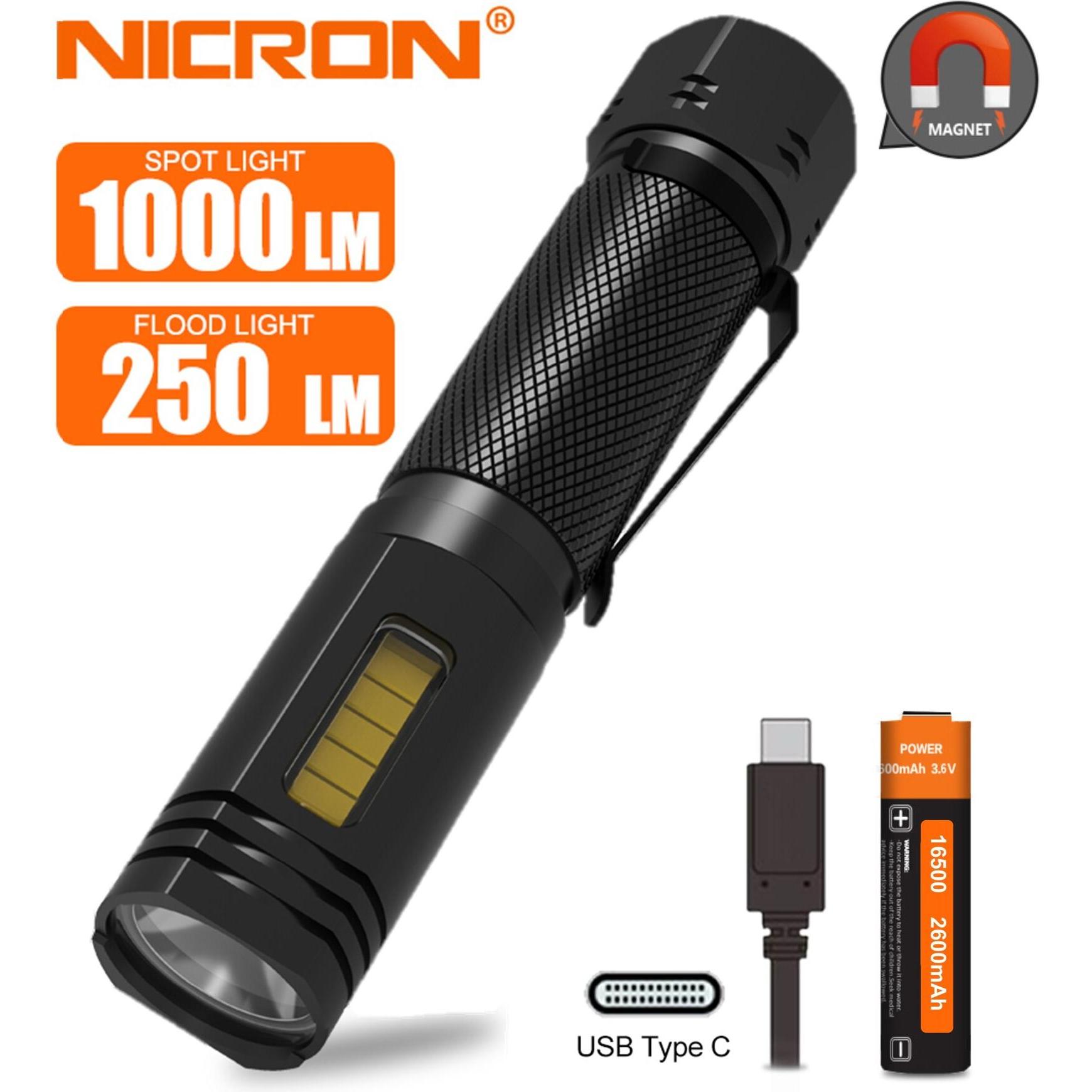 Nicron, Torcia, Torcia con potente luce bianca da 1000 lm e un forte magnete