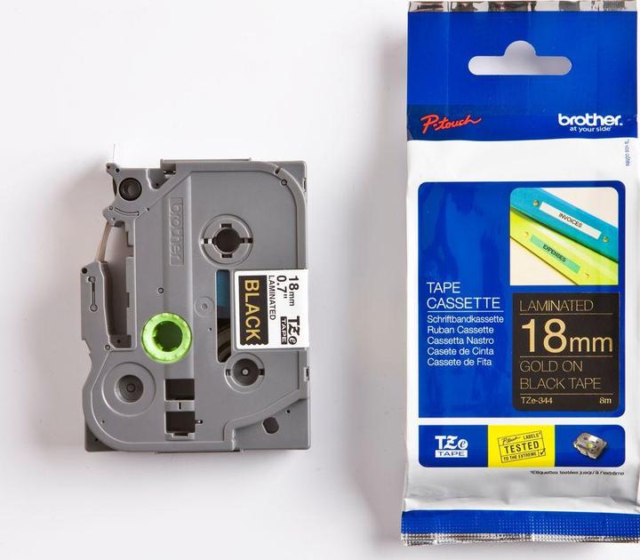 Actual product image Brother Tze-344 (1.80 cm, Black, Gold)