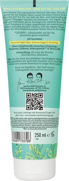 Actual product image Jean & Len Jean&Len dušigeel rosmariin ja ingver 250 ml UUS (250 ml)