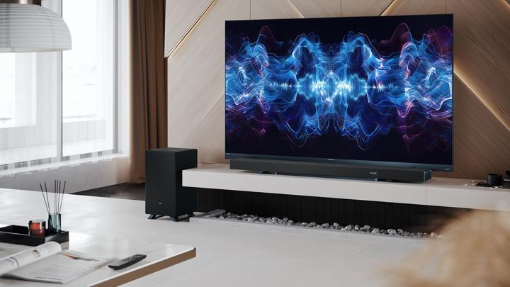 Actual product image Sharp Speakers HT-SBW55121(BK) Q 5.1.2 Dolby Atmos/ DTS:X Soundbar with Wireless Subwoofer, Black | (212 W, 5.1.2 Channel)