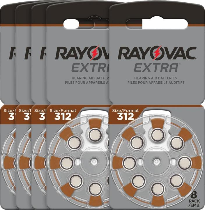 Image du produit Rayovac Lot de 5 piles pour aides auditives, type 312, marron, 1,4V/180 mAh, 40 pièces (40 pcs, A312, 180 mAh)