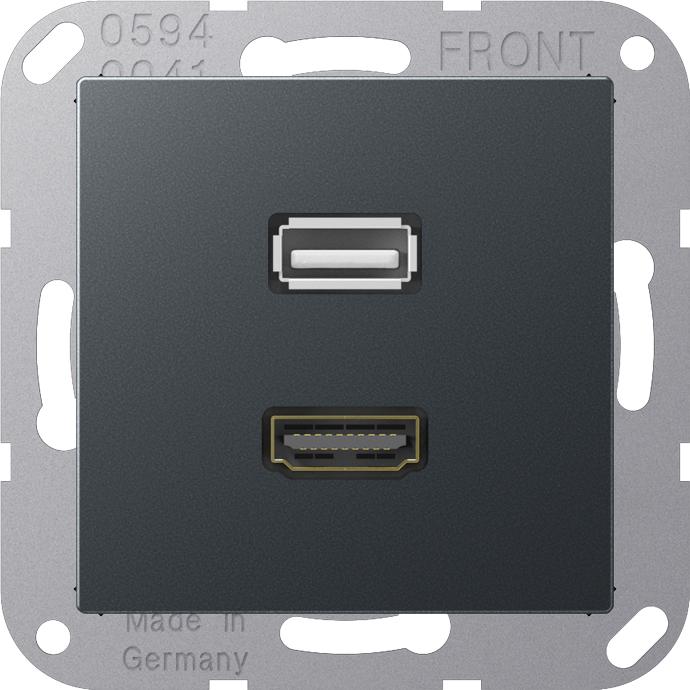 JUNG, Steckdose, Multimediadose HDMI + USB MA A 1163 ANM