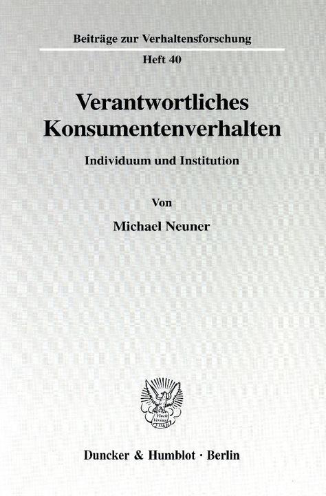Produktbild Verantwortliches Konsumentenverhalten (Deutsch, Michael Neuner, 2001)