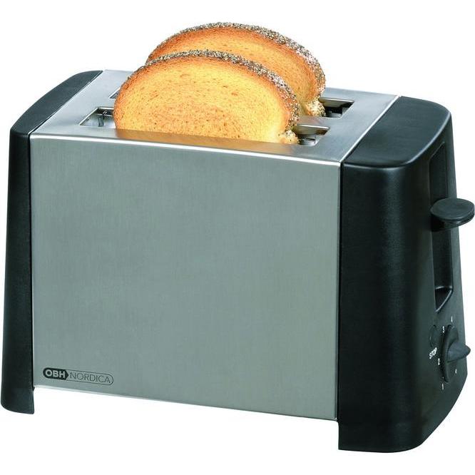 OBH Nordica Design Inox 2, 2 Scheibe(n), Schwarz, Edelstahl, Edelstahl, 800 W, 290 x 165 x 203 mm, Toaster, Schwarz