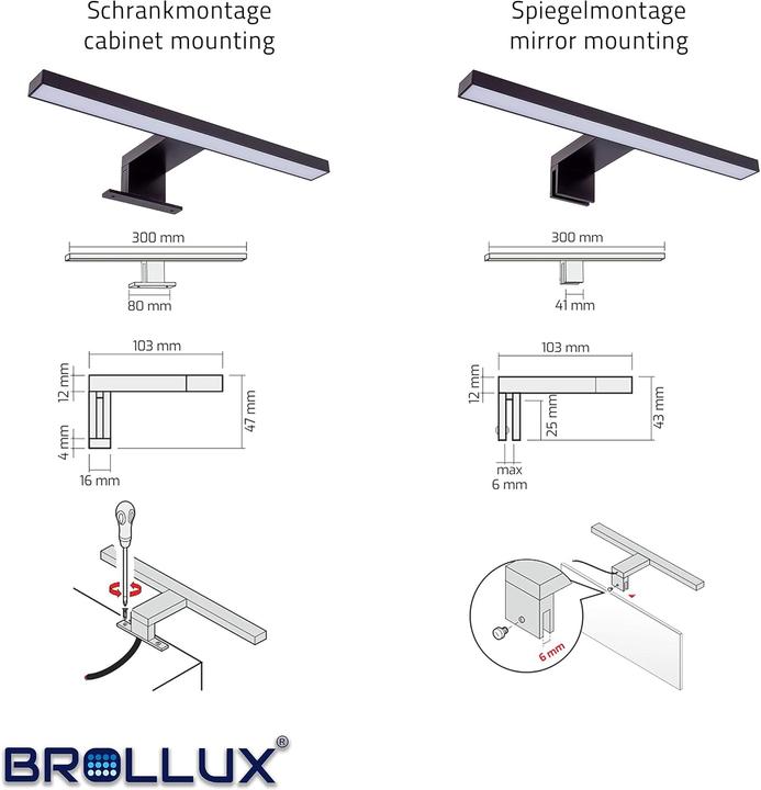 Actual product image Brollux LED-Spiegelleuchte mit Stecker (220 lm)