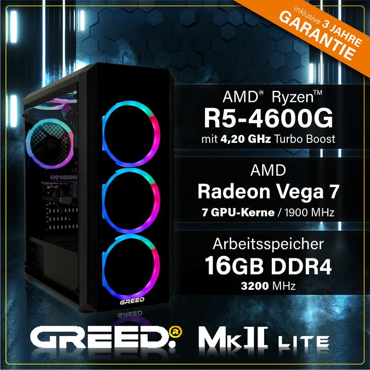Actual product image Greed MK2 AMD LITE - Gaming PC - Vega 7 (512 GB, 16 GB, AMD Ryzen 5 4600G)
