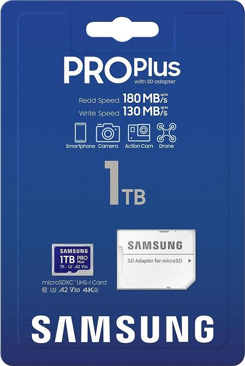 Actual product image Samsung PRO Plus (1000 GB, microSDXC, U3, UHS-I)