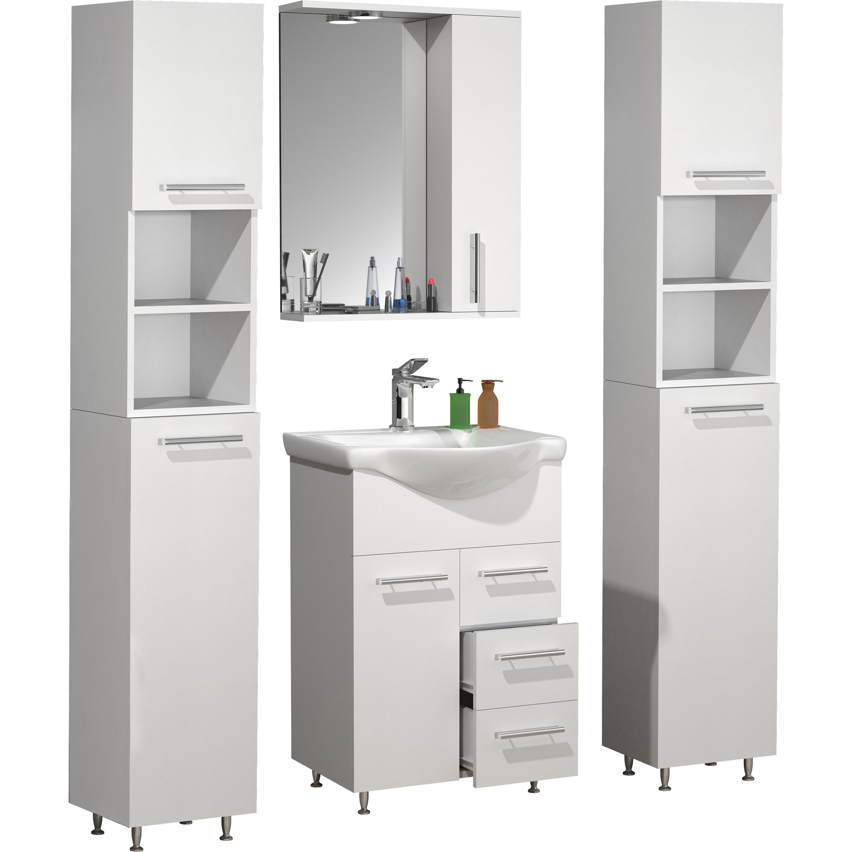 Thumbnail - VCM, Badmöbelset, 5-tlg. Waschplatz Waschtisch Badmöbel Set Waschbecken Schublade Spiegelschrank Lisalo L