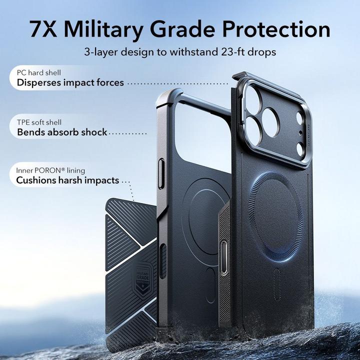 Produktbild ESR Cyber Tough Magnetic Case (Camera Control, Stash Stand), for iPhone 17 Pro Max, Black (Apple iPhone 17 Pro Max)