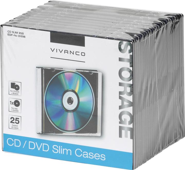 Vivanco CD Slim Case for one CD, 25-pack, black