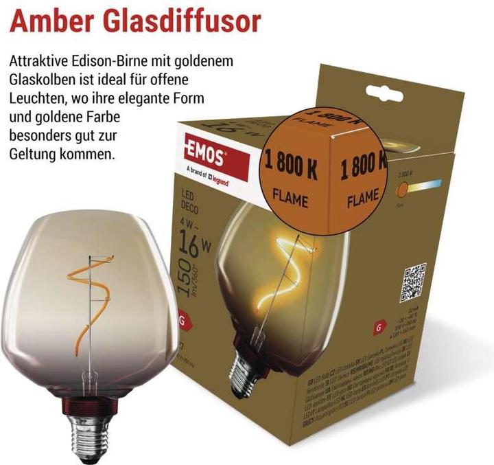 Produktbild Emos LED Lampe DECO S123 / E27 / 4 W (16 W) / 150 lm / flame (E27, 150 lm, 1x)