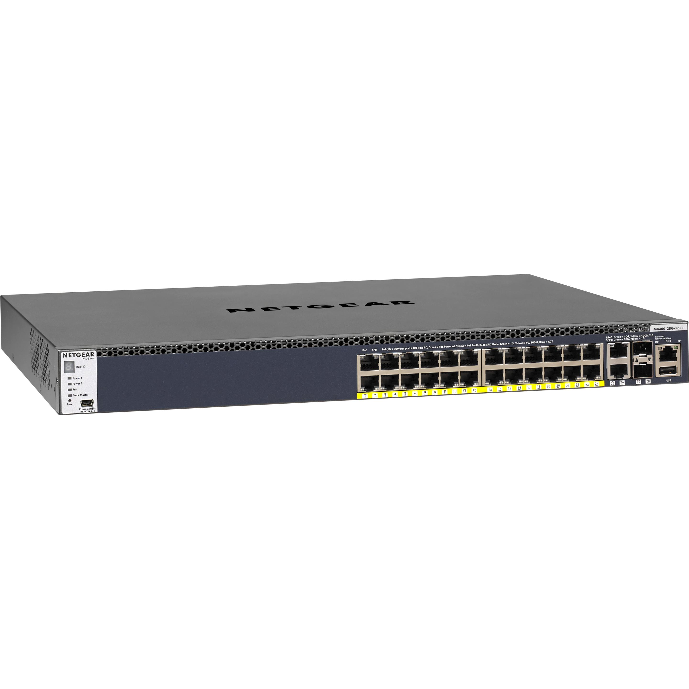 Netgear GSM4328PB: 24Port PoE+ Switch,4x10G (28 Ports), Netzwerk Switch, Schwarz