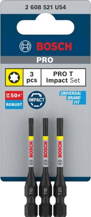 Immagine prodotto Bosch Professional Zubehör PRO Torx Impact Bit, T10, T15, T20, 55 mm, 3 pezzi. (Esagono incassato TX)
