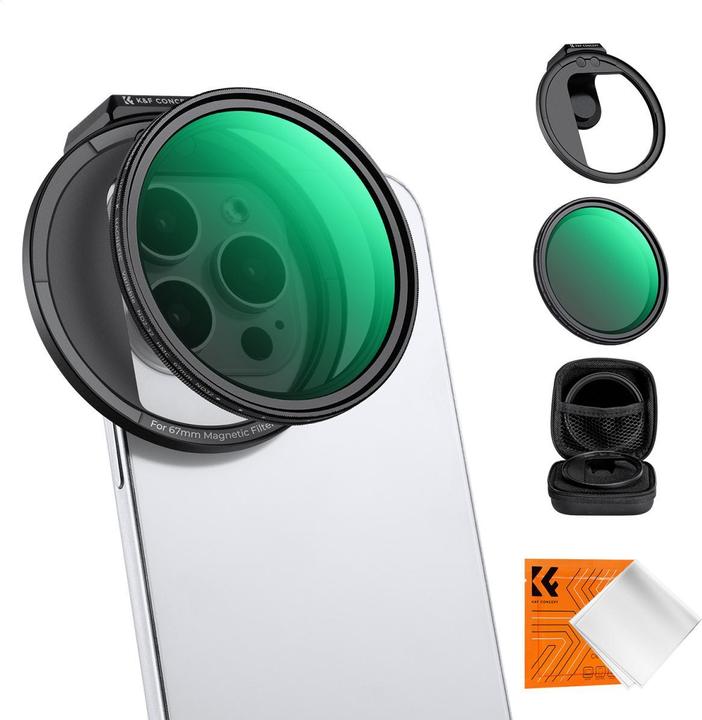 Produktbild K&F Concept 67mm Magnetic Phone Clip + 67mm Magnetic ND232 Filter, HD, Coated, Waterproof, Scratch-resistant, C