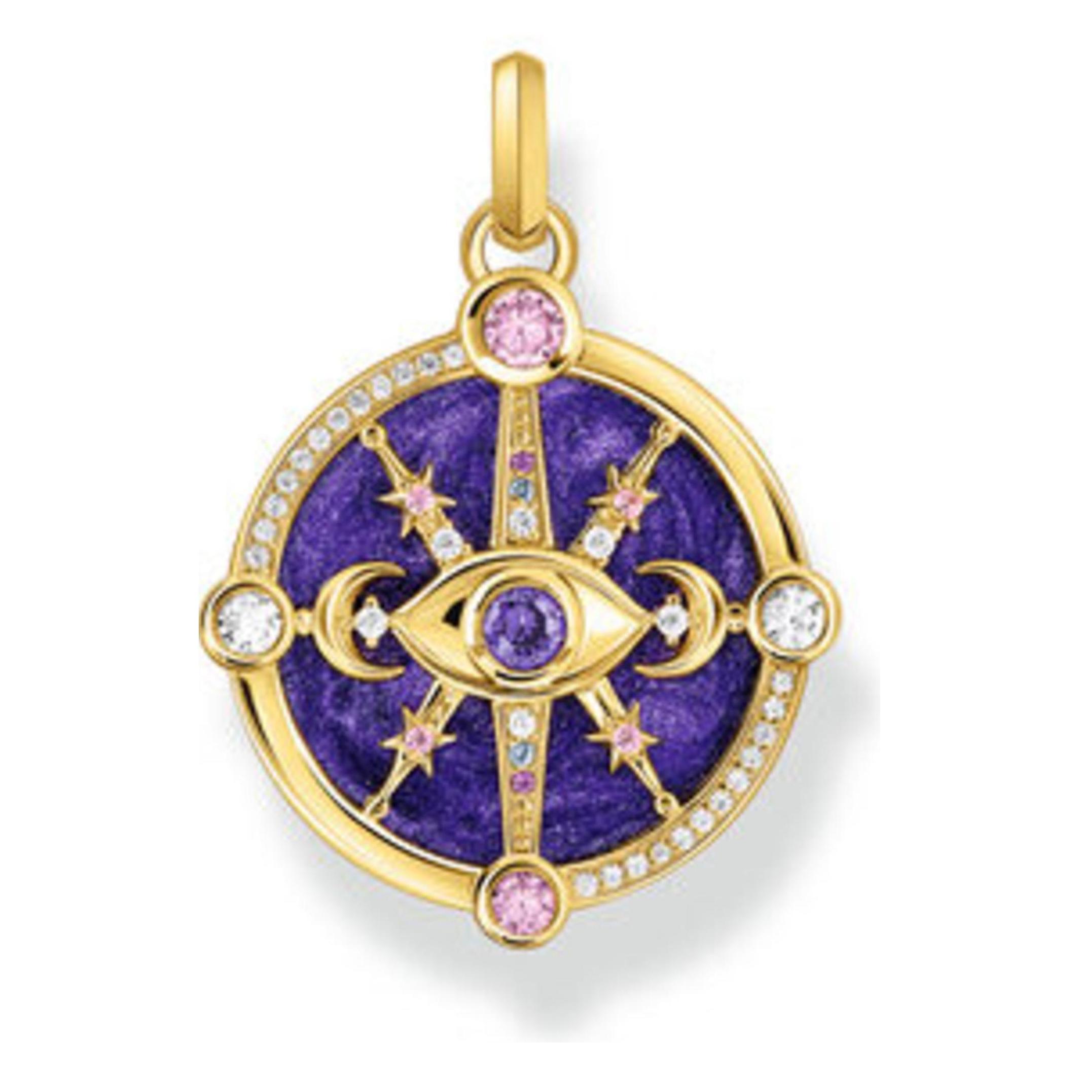Thomas Sabo, Kettenanhänger, Kettenanhänger Auge Mit Kosmischen Details Und Bunten Steinen Silber Vergoldet, (925er Silber, Emaille)