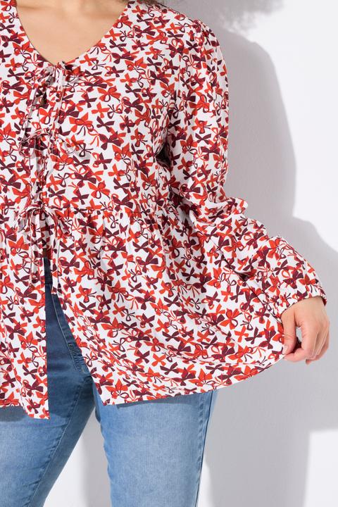 Image du produit Ulla Popken Blouse coupe évasée, imprimé petits noeuds, décolleté en V et manches longues (46, 48)