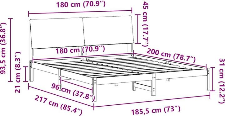 Actual product image vidaXL Bettgestell (180 x 200 cm)
