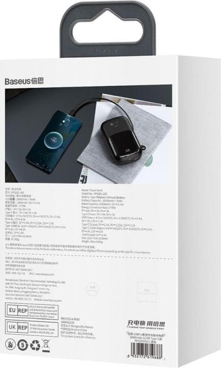 Actual product image Baseus Powerbank Qpow PRO with cable, 20000mAh, 22.5W (Black) (20000 mAh, 22.50 W, 76 Wh)