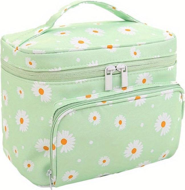 Actual product image Only-Bags.Store Daisy print make-up bag large cosmetic bag with brush holder travel make-up bag