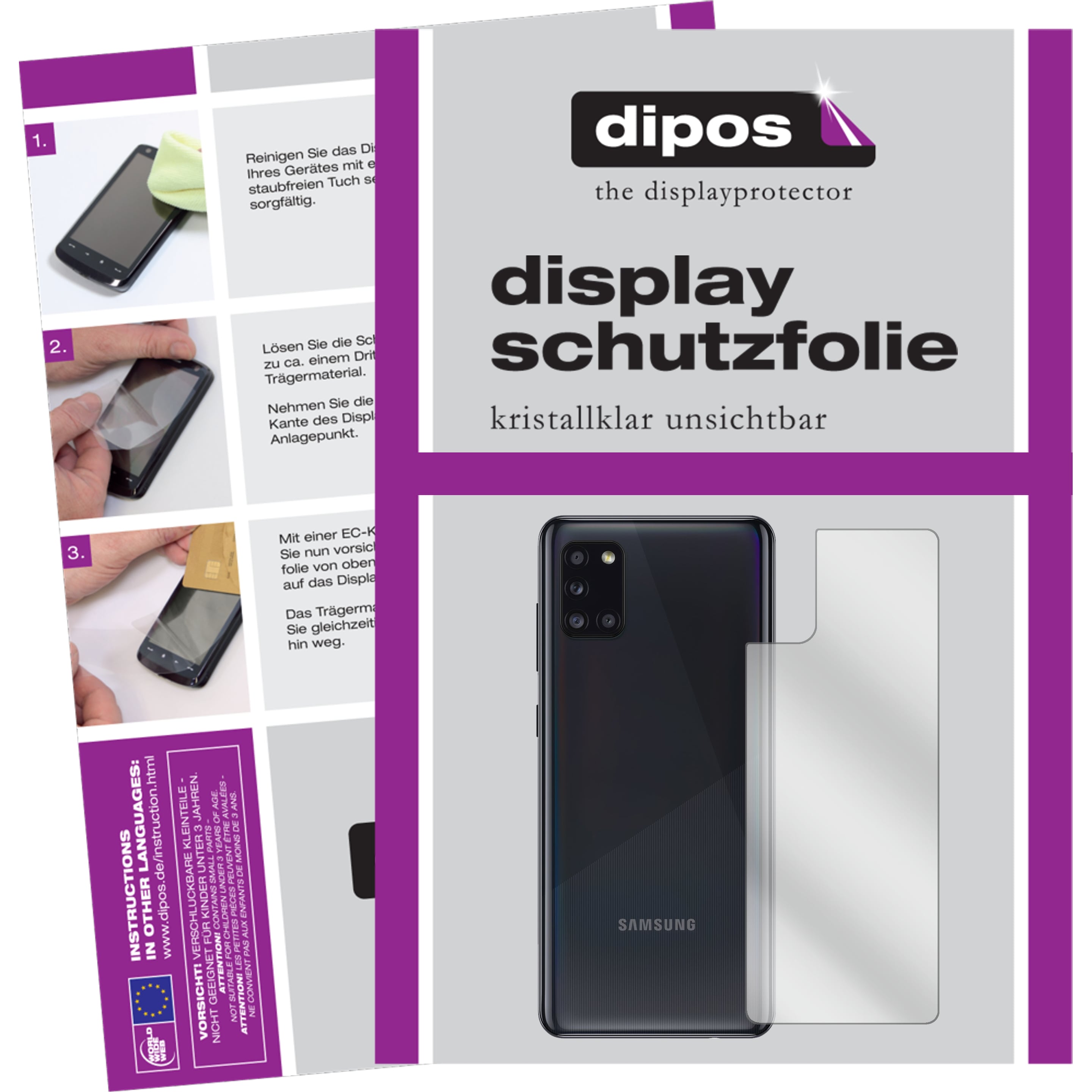 Dipos Displayschutzfolie Crystalclear (5 Stück, Galaxy A31), Smartphone Schutzfolie, Transparent