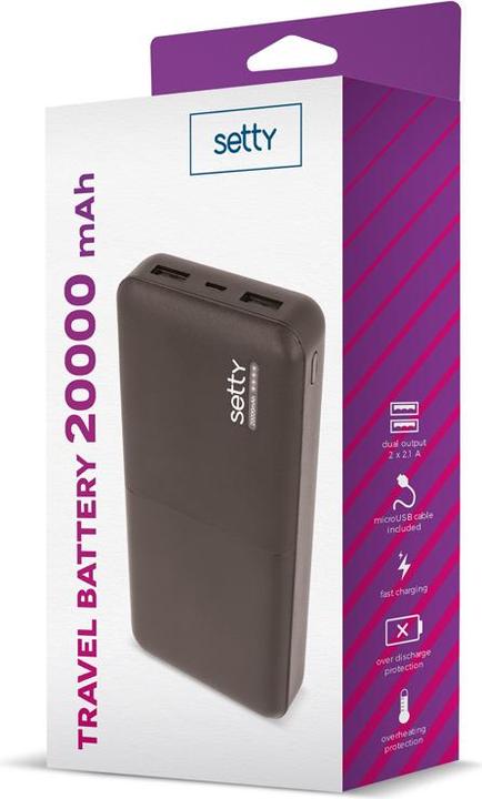 Produktbild Setty SPB-20 Powerbank 20000 mAh - Black (20000 mAh, 20 W, 74 Wh)