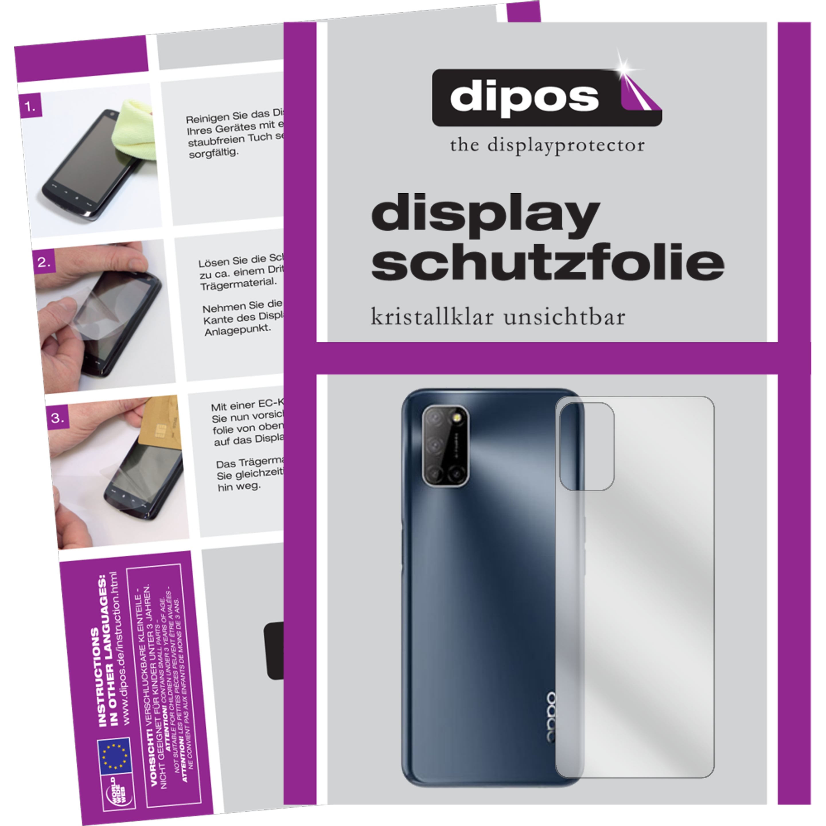 Dipos Displayschutzfolie Crystalclear (2 Stück, Oppo A52), Smartphone Schutzfolie, Transparent