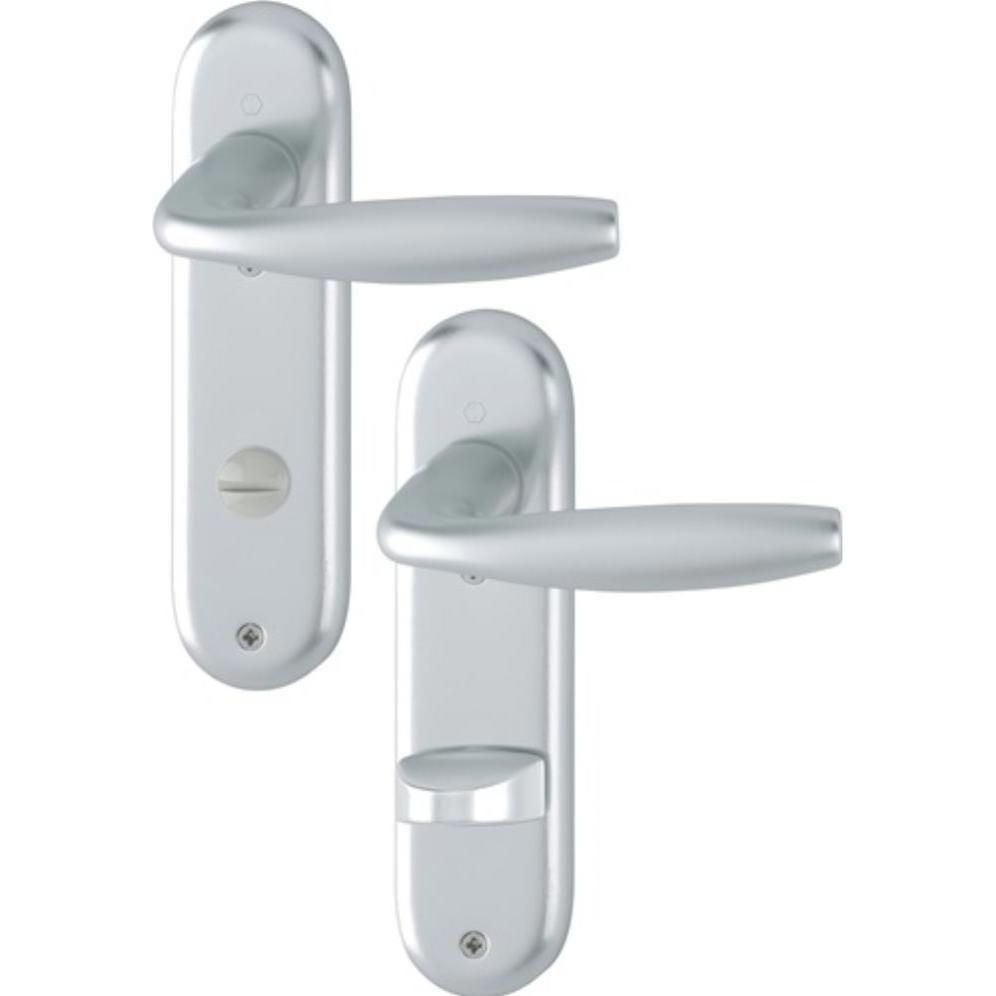 Hoppe, Türgriff + Fenstergriff, Kurzschildgarnitur New York 1810/273KP Aluminium F1 SK/OL abgerundet Drückergarnitur (Tü...