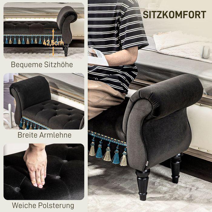 Actual product image Swisshandel24 Upholstered bench, storage space, armrest, wooden legs, vintage, velvet look, up to 150kg, 117x4 (40 cm)