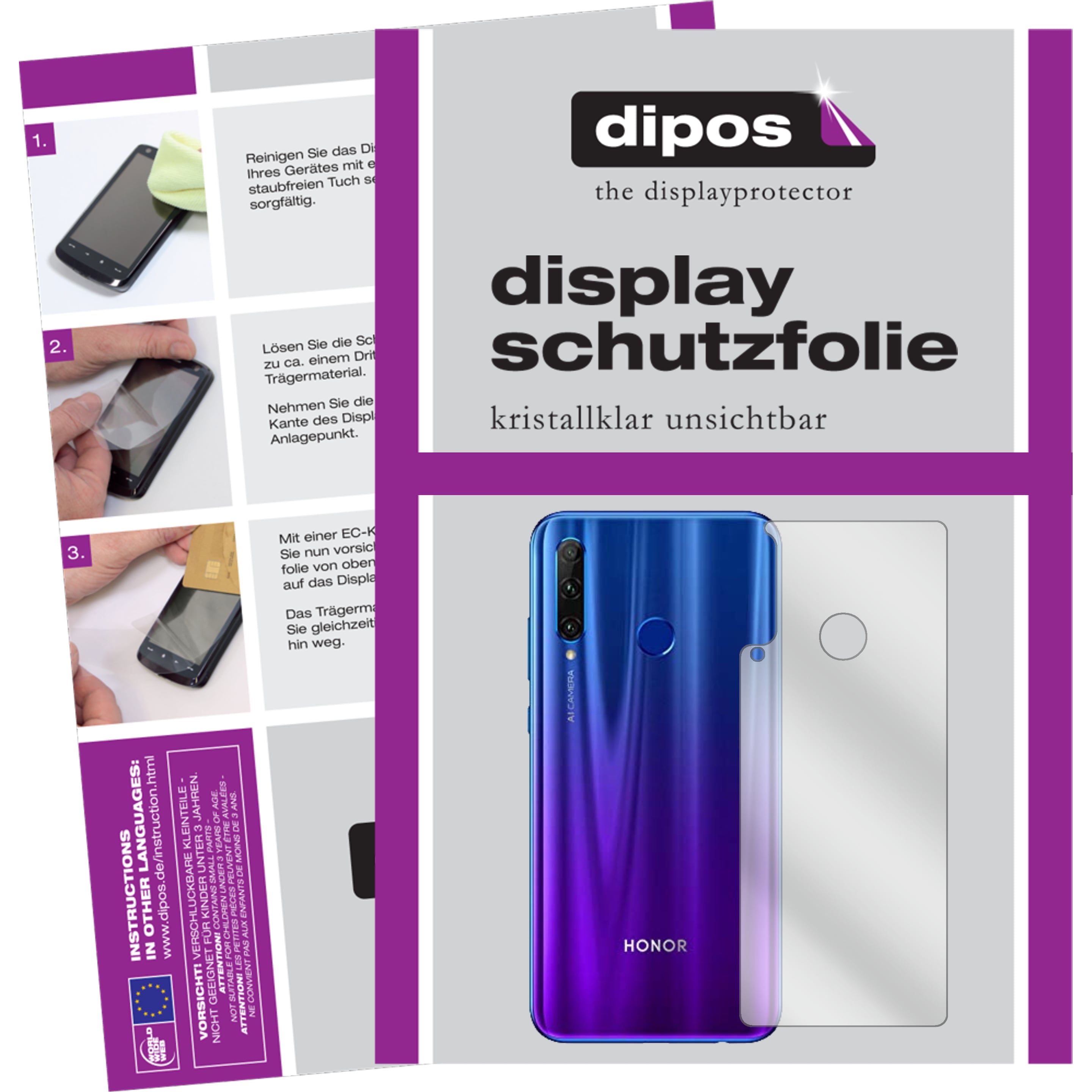 Dipos Displayschutzfolie Crystalclear (5 Stück, Honor 20e), Smartphone Schutzfolie, Transparent