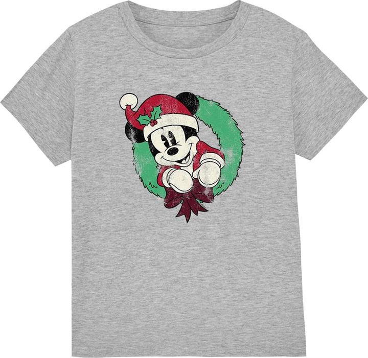 Actual product image Disney Childrens/Kids Mickey Mouse Vintage Wreath Christmas T-Shirt (104)