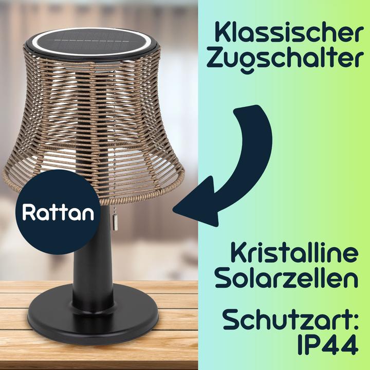 Produktbild Childhome LED Solar Tischlampe mit Lampenschirm in Rattan-Optik, 21 x 33 cm