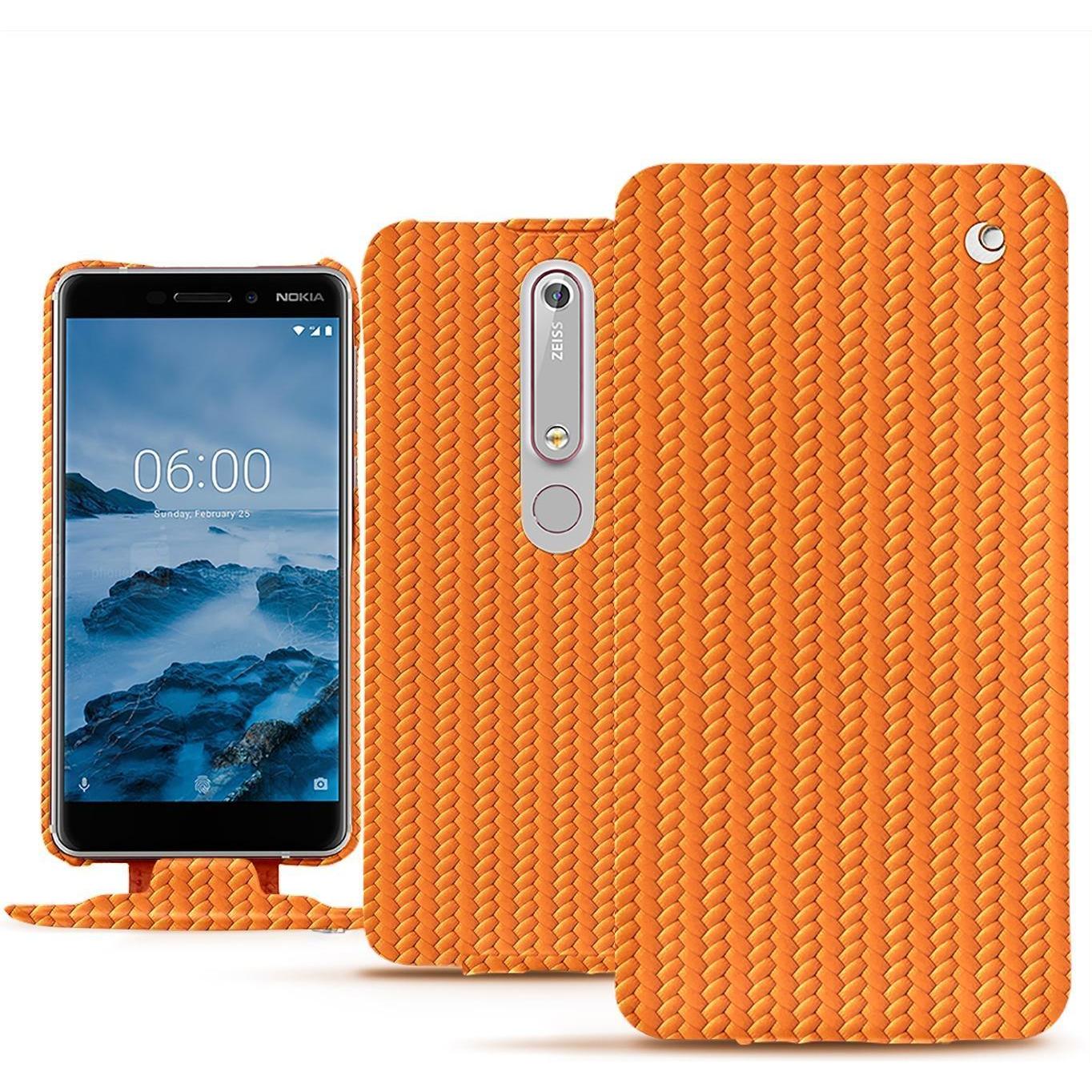 Noreve Lederschutzhülle vertikal (Nokia 6 (2018)), Smartphone Hülle, Orange
