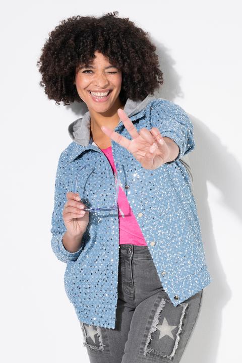 Produktbild Angel of Style Sweatjacke mit Kapuze, vorne Denimoptik, Pailletten, Kapuze (42)