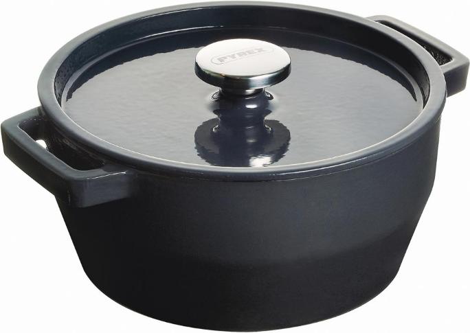 Actual product image Pyrex Slow Cook roasting pan, round, with lid, ø: 280 mm, grey (28 cm, Casserole + Stewpot, Cast iron)